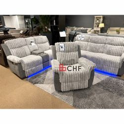 Gray Transitional 3 Piece Manual Reclining Sofa Set ( Sofa + Loveseat + Chair )