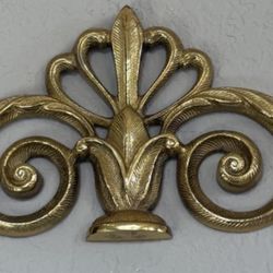 Antique Brass Decorative Pediment with Fleur-De-Lis and Scrollwork