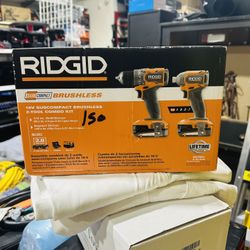 RIDGID 18V SubCompact Brushless 2-Tool Combo Kit with Drill/Driver, Impact Driver, (2) 2.0 Ah Batteries, Charger, and Tool Bag