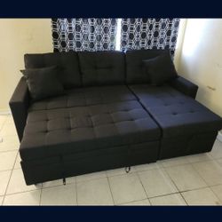Brand New Sofa Pull Out Bed W/ Storage  Black Fabric 2 Pillows $525+Tax FREE LOCAL DELIVERY & SET UP ORDER HERE PAY UPON DELIVERY LITTLE SHOWROOM  ITE