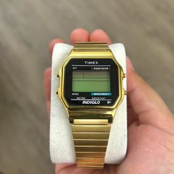 Timex Digital Watch Gold Tone Indiglo - Stretch Band for Sale in