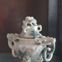 One-Old Chinese Carved Jadeite Tri-leg Incense Burner