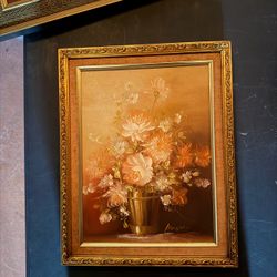 Framed Floral Still Life Oil Painting