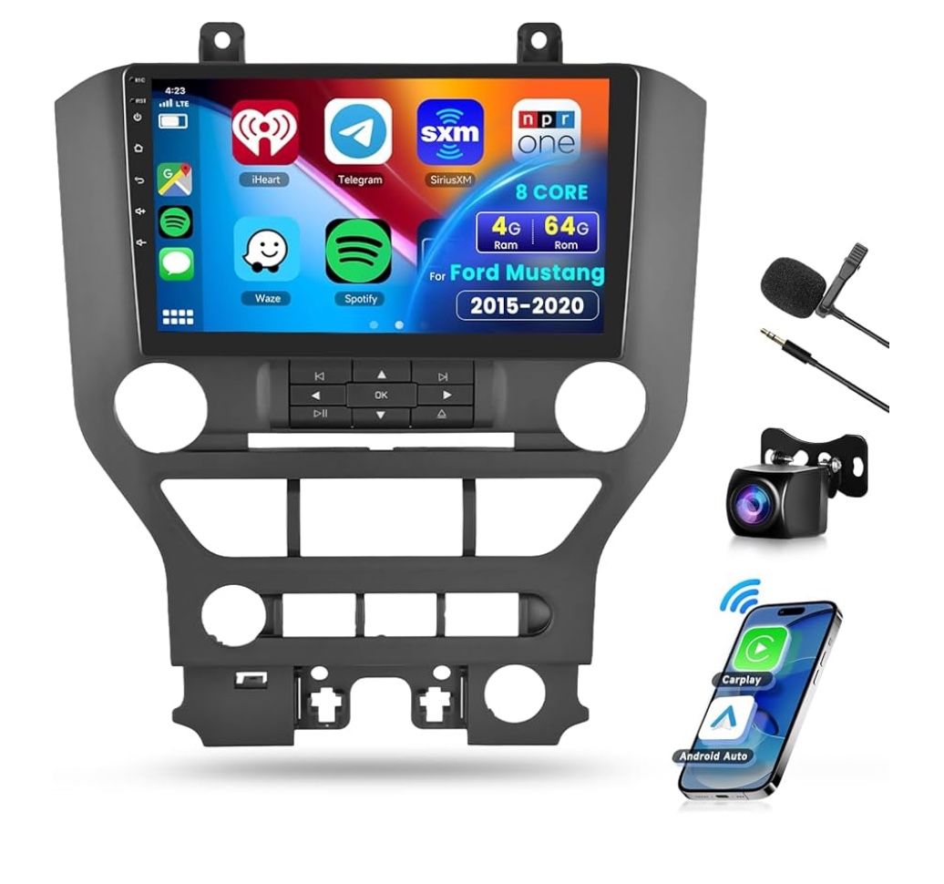 8 CORE 4G+64G Car Radio Stereo for Ford Mustang 2015-2020 with Wireless CarPlay Android Auto, 9 Inch 1280 * 720P IPS Touch Screen Head Unit Android 13