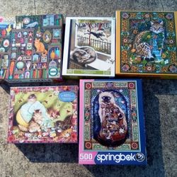 Lot Of 5 Cat Jigsaw Puzzles 11.00