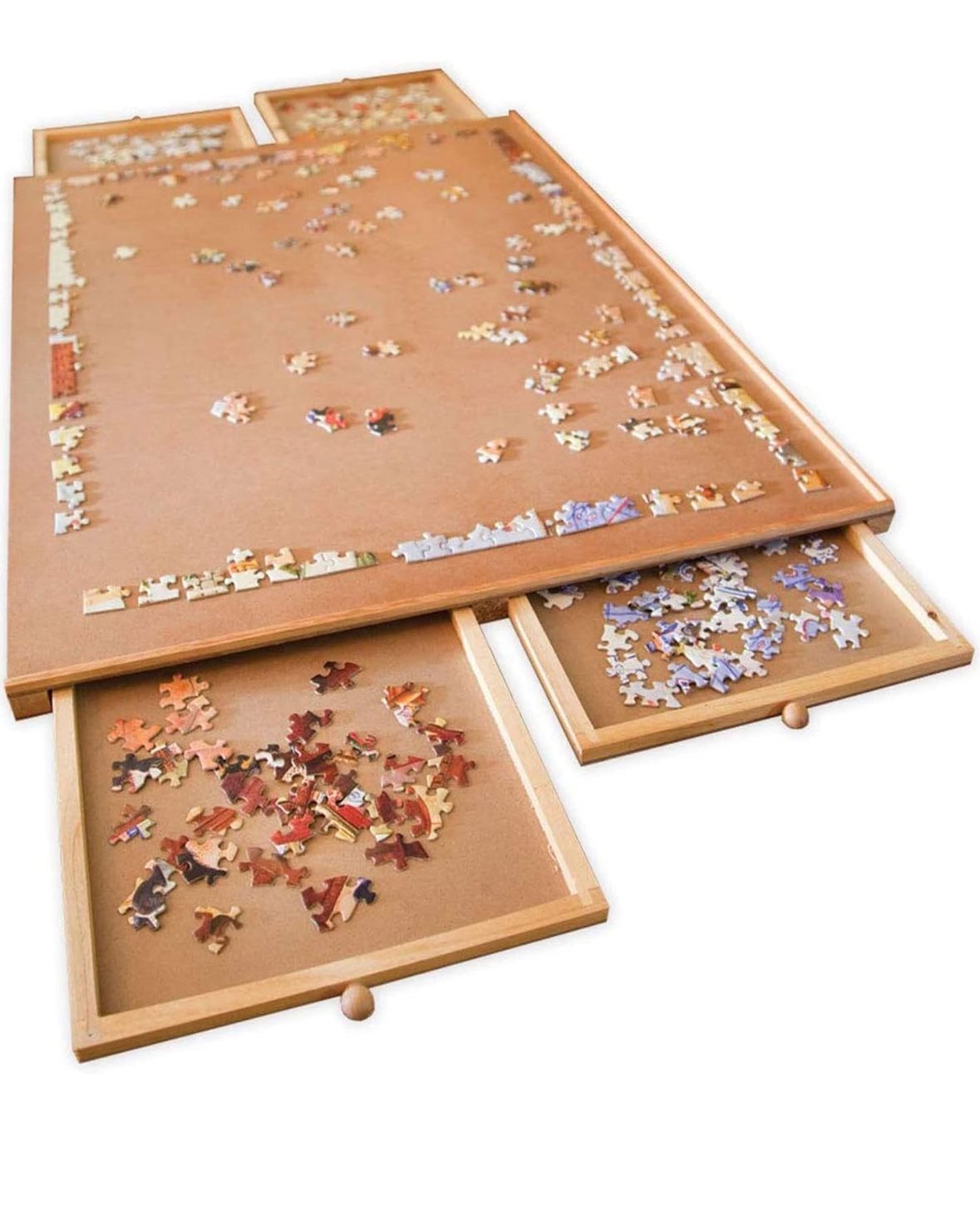Bits and Pieces - 1500 Piece Puzzle Board with Drawers - Jumbo Wooden Puzzle Plateau – Portable Puzzle Table 26"x 34"