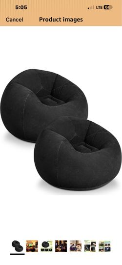 WLIVE 2 Pcs Inflatable Bean Bag, No Filler, for Kids Adults, Black*2 Suit for Dorm Gaming Room Indoor Outdoor