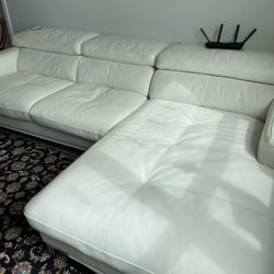 White Italian Leather Couch 
