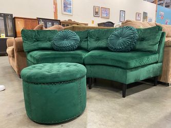 Kelly Green Velvet Petite Corner Sofa with Ottoman