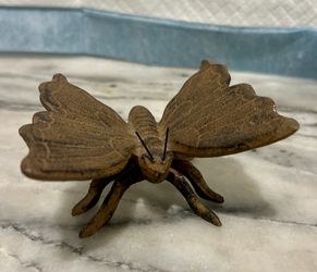 Vintage Cast metal moth sculpture with spread wings Garden Accessory Rustic Decor 4x4.
