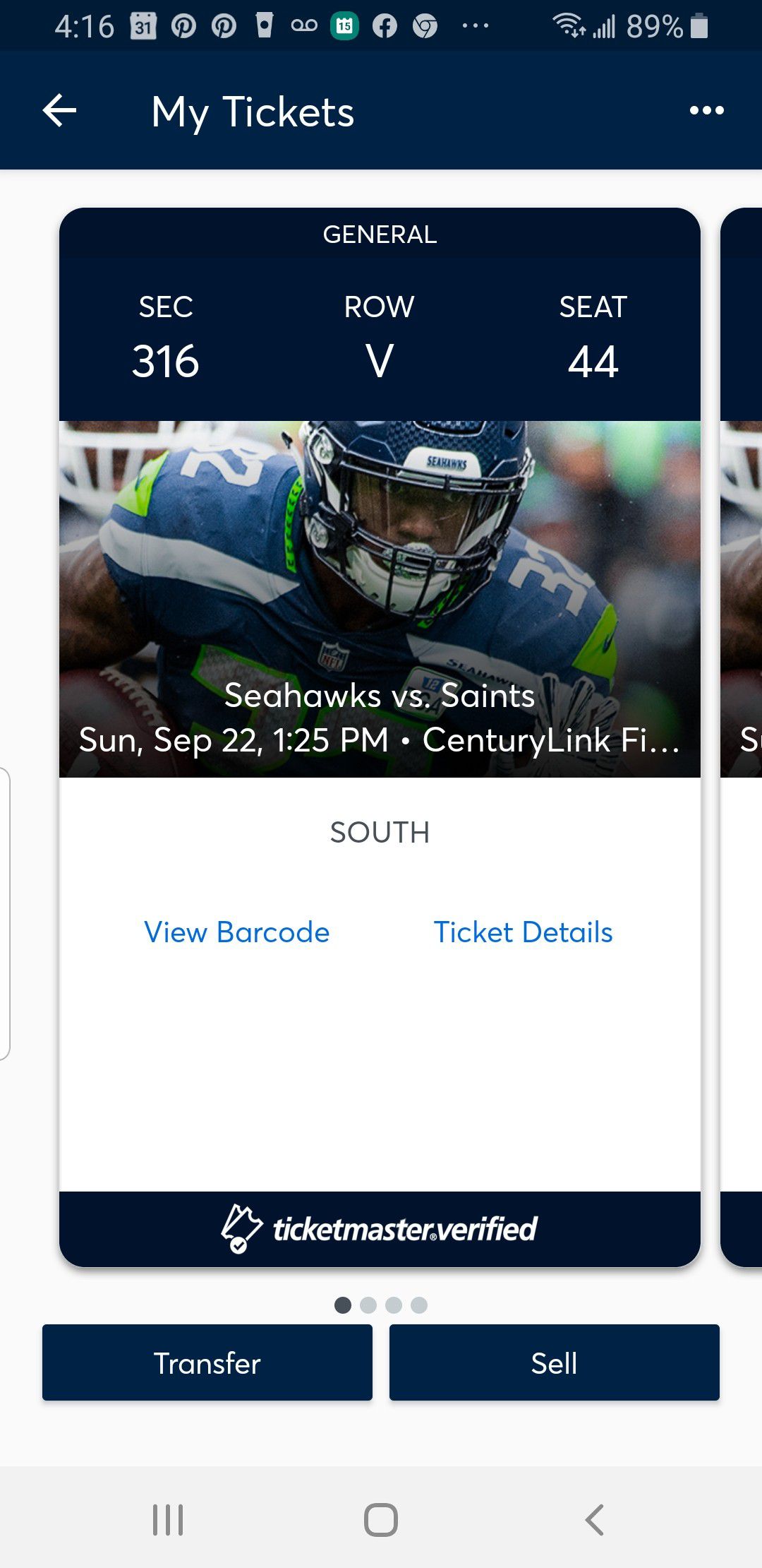 Seahawks vs Saints (4) tickets for Sale