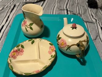 Vintage Franciscan Desert Rose 3-Pc Set Teapot Pitcher Divided Plate USA Made