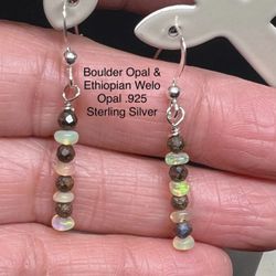 Boulder Genuine Opal (3mm) & Ethiopian Welo Opal .925 Sterling Earrings
