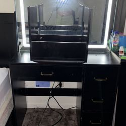 black vanity and stool