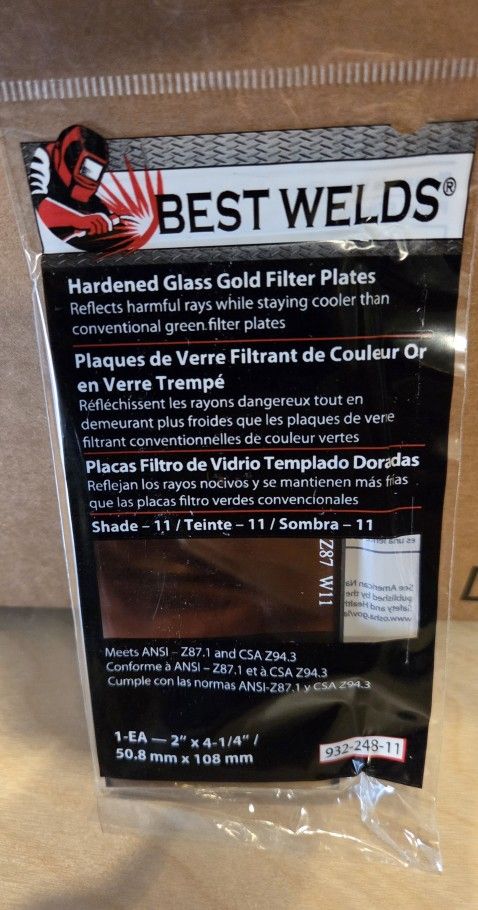 Best Welds Hardened Glass Gold Replacement Welding Lens – Advanced Passive Filter Plate 2" x 4-1/4", 10 Pack