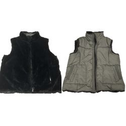 KC Collections Women Jacket Vest Black Reversable Sleeveless Faux Fur Sz Large