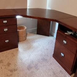 Corner Desk with 2 Pedestals & Matching 3-drawer Filing Cabinet 