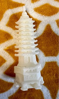 White Carved Stone Crystal Mineral Pagoda Tower Figurine Display, 5–7 in Approx