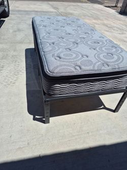 Metal platform bed frame with mattress in very good condition
