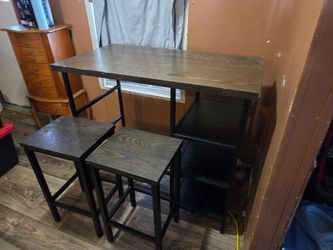 Small pub table with storage shelves