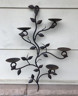 Metal/Wrought Iron Wall Hanging Candle Holder (24” x 17”) - $15
