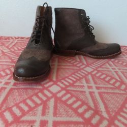 Als Attire Mens Wingtip Ankle Boots Brown Leather Lace Up Almond Toe Handmade 8