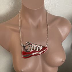 Brand New Red And Silver Basketball Tennis Shoe Necklace 