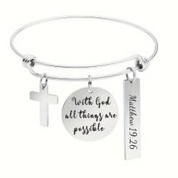 Lovely Christian Scripture Stainless Steel With God Engraved Charm Bracelet 