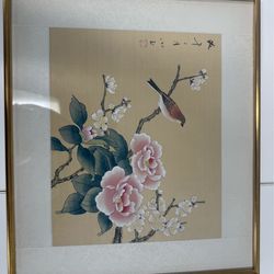Vintage Chinese watercolor painting on silk