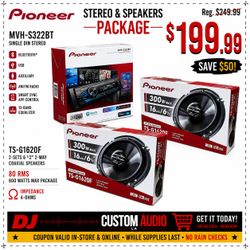 Pioneer Single Din Car Stereo Bluetooth USB Am Fm Auxiliary Equalizer MVH-S322BT 2 Sets 6.5" 2-Way Coaxial Speakers 600 Watts TS-G1620F Package 🚨 Pay