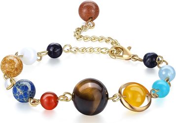 Fesciory Solar System Bracelet for Women, Universe Galaxy Beaded Jewelry Natural Stone Beads, Universe Galaxy Design, Guardian Star Charm, Adjustable 