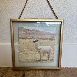 Framed Llama Wall Art – Gold Frame with Chain Hanger