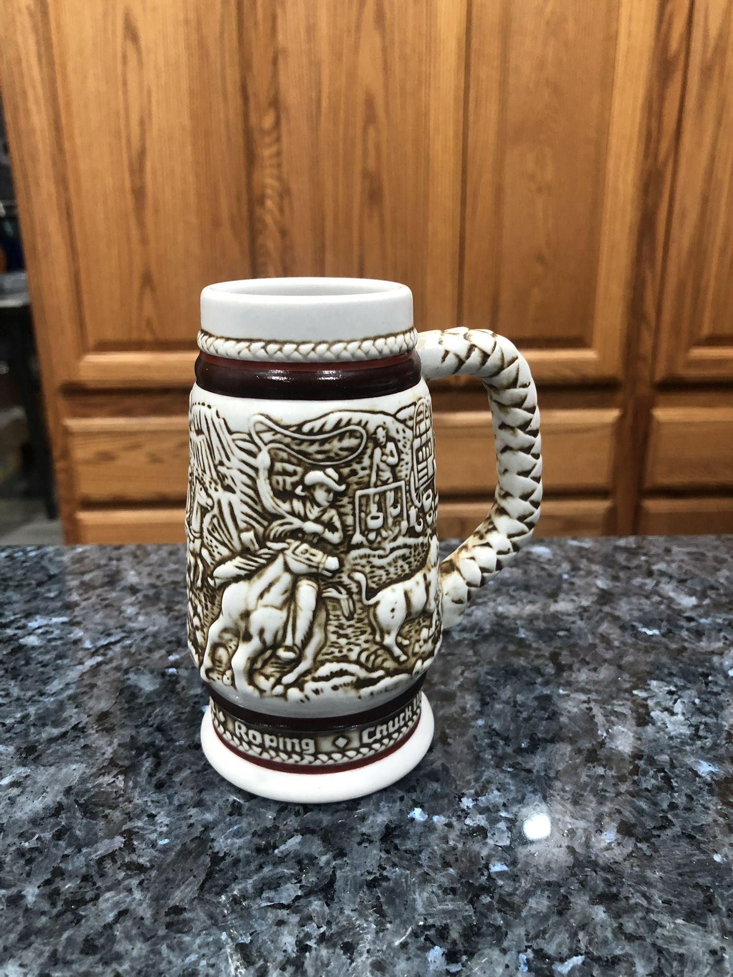 Vintage Avon 1983 Collectible Small Beer Stein Western Roundup Cowboys.  Limited Edition.  Preowned Good Condition 