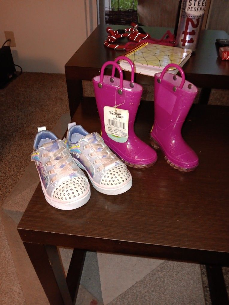 Brand New Western Chief Rain Boots And Sketchers Twinkle Ties Size 8 And Size 5