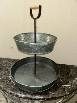 2-tier galvanized farmhouse serving stand