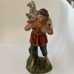 Vintage Japan Nativity Shepherd Carrying Lamb Figurine 7 3/4” Hand Painted