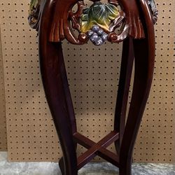 Vintage 36Inch Plant Stand With Oriental Lattice And Marble Top