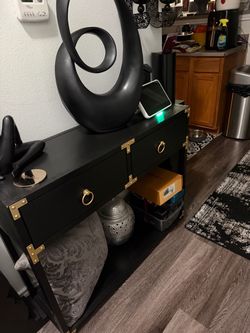 Black Console Table with Gold Hardware