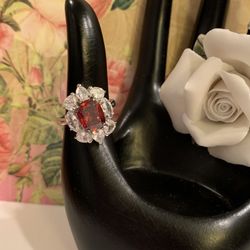 Red & White CZ 925 Ring
