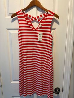 Brand New Style & Co. Red and White Striped Crisscross-Back Mini Dress women’s size Petite Small NWT