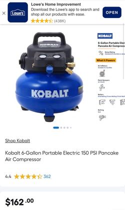 Like NEW Kobalt 6-Gallon Portable Electric 150 PSI Pancake Air Compressor