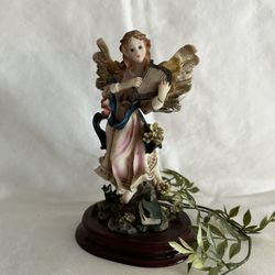 Montecelina • Resin Harp Playing Angel Figurine (6.5”)