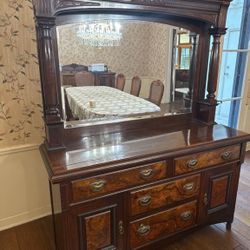 ANTIQUE WOODEN CABINET DRESSER WITH MIRROR