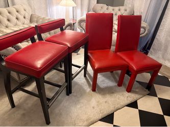 2 Red Bar stool and 2 Red chairs
