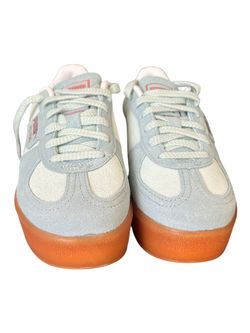 Suede Low Top Sneakers – Light Blue & Cream with Gum Sole – Casual Shoes