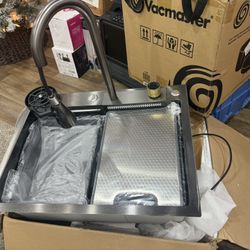 Multifunctional Overmount Sink with Pull-down&Waterfall Faucet&Cutting Board