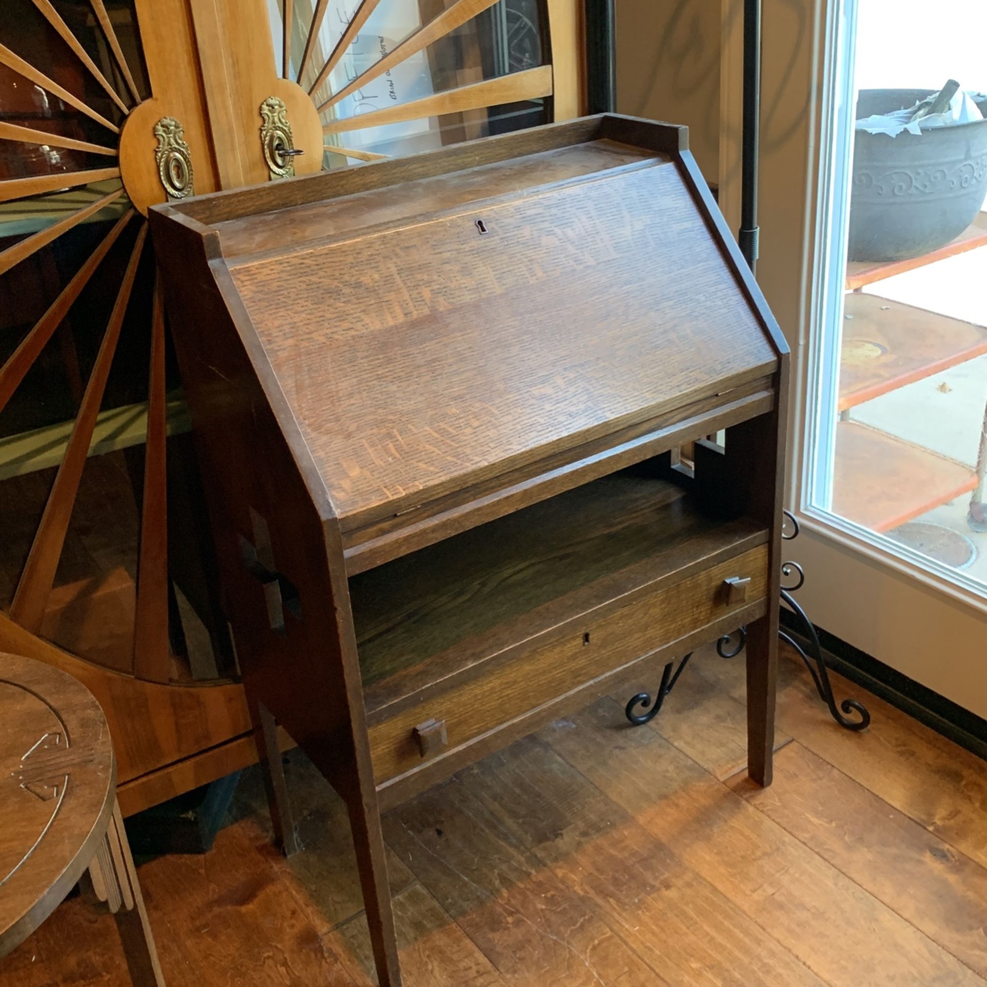 Antique Arts and Crafts Oak Drop Front Secretary Desk