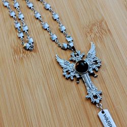 Handmade Tiger’s Eye Necklace – Stainless Steel 18" Box Link Chain – Winged Cross "Warrior" Pendant