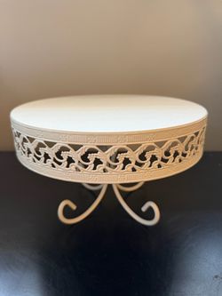 White Metal Cake Stand with Scroll Detail