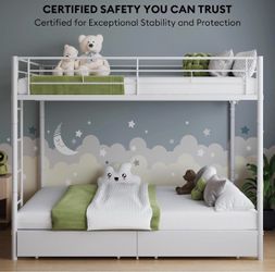 White Metal Twin Over Twin Bunk Bed